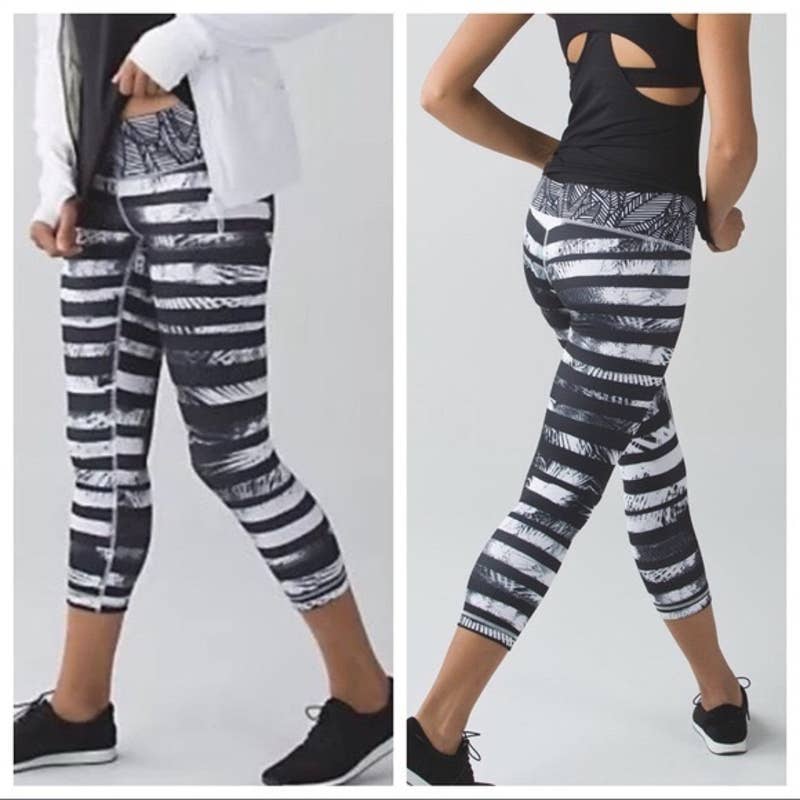 Lululemon Athletica Black And White Striped Leggings